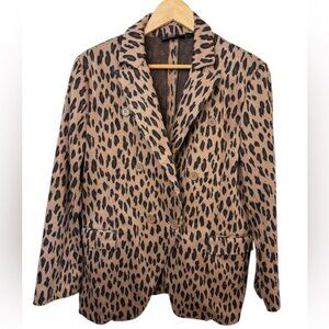 Leopard Print Double-Breasted Blazer With Pockets Womens L